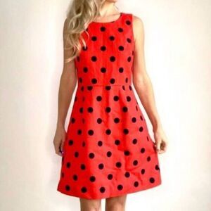 J. Crew Red Base Navy Blue Polka Dot Print A Line Sleeveless Dress